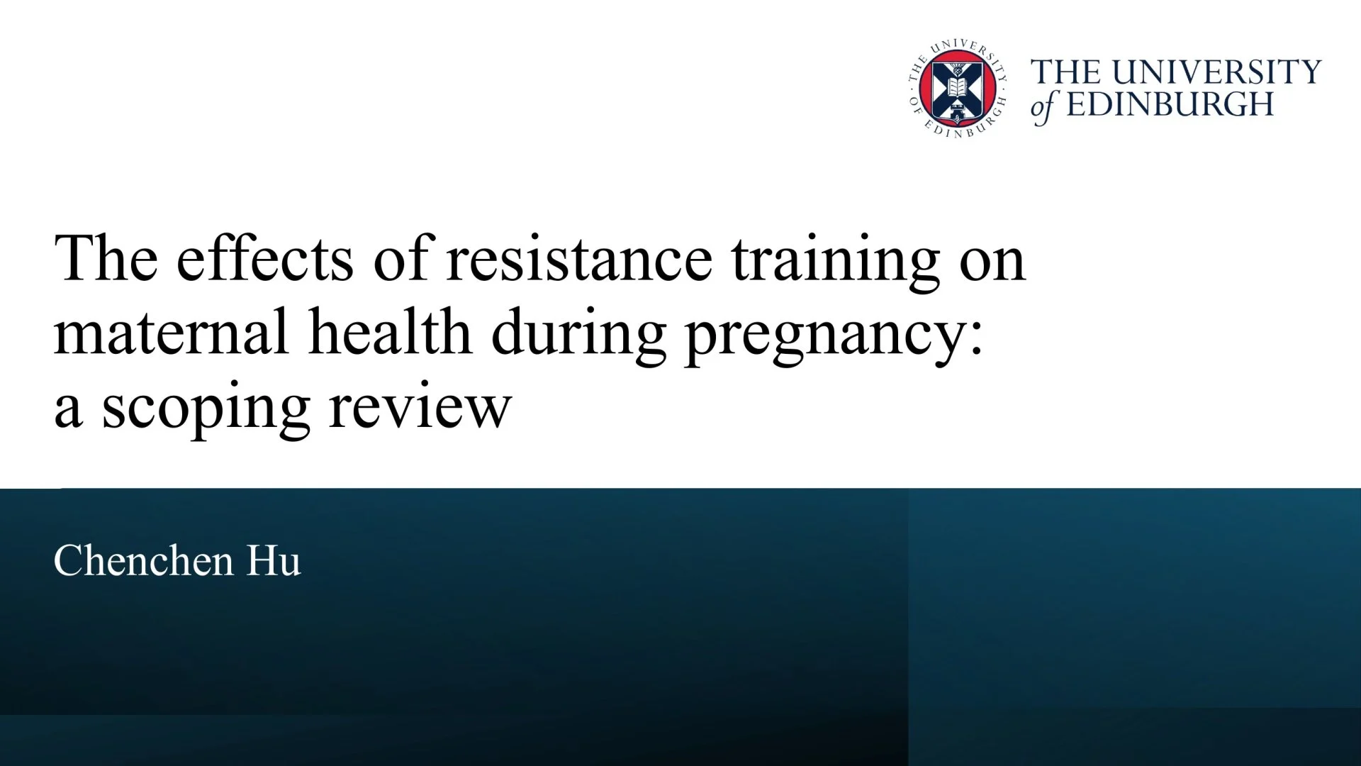 Slide 1: The effects of resistance training on maternal health during pregnancy: a scoping review. A full description follows.