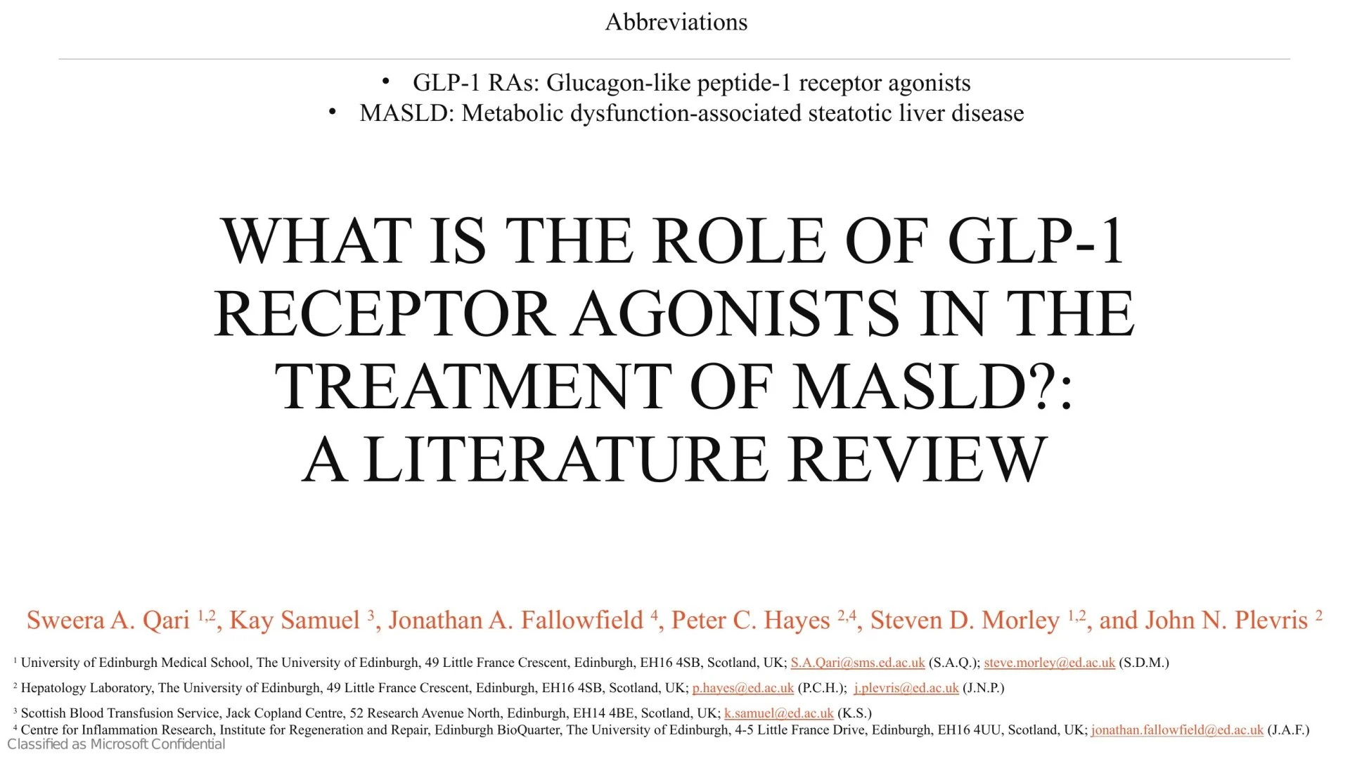 Slide 1: What is the Role of GLP-1 Receptor Agonists in the Treatment of MASLD?:. A full description follows.