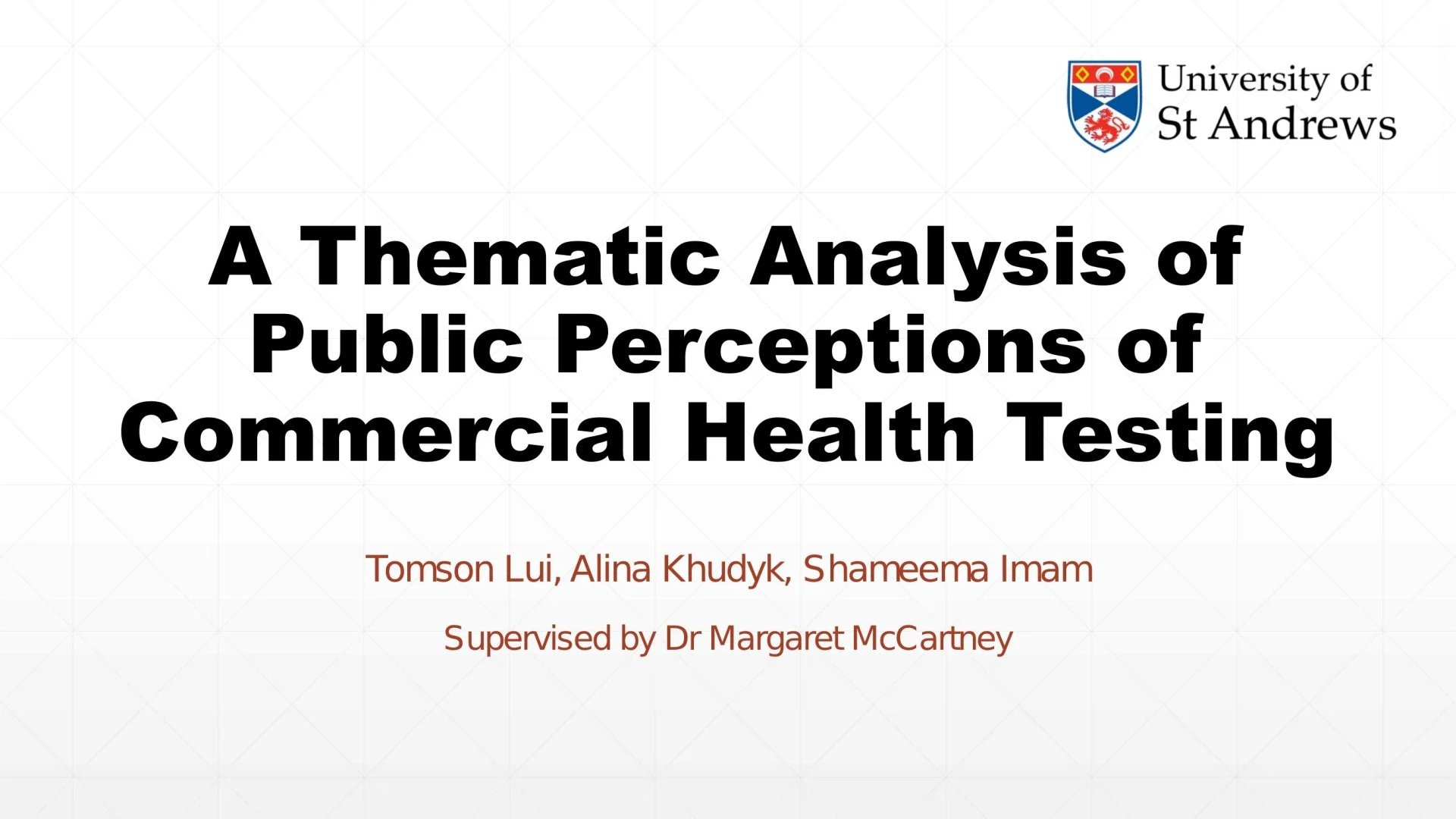 Slide 1: A Thematic Analysis of Public Perceptions of Commercial Health Testing. A full description follows.