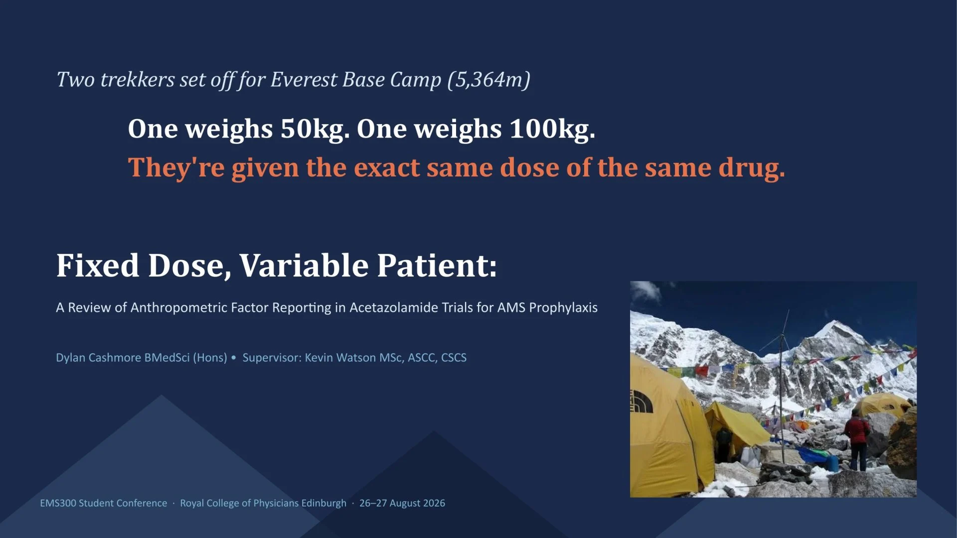 Slide 1: EMS300 Student Conference · Royal College of Physicians Edinburgh · 26–27 August 2026. A full description follows.