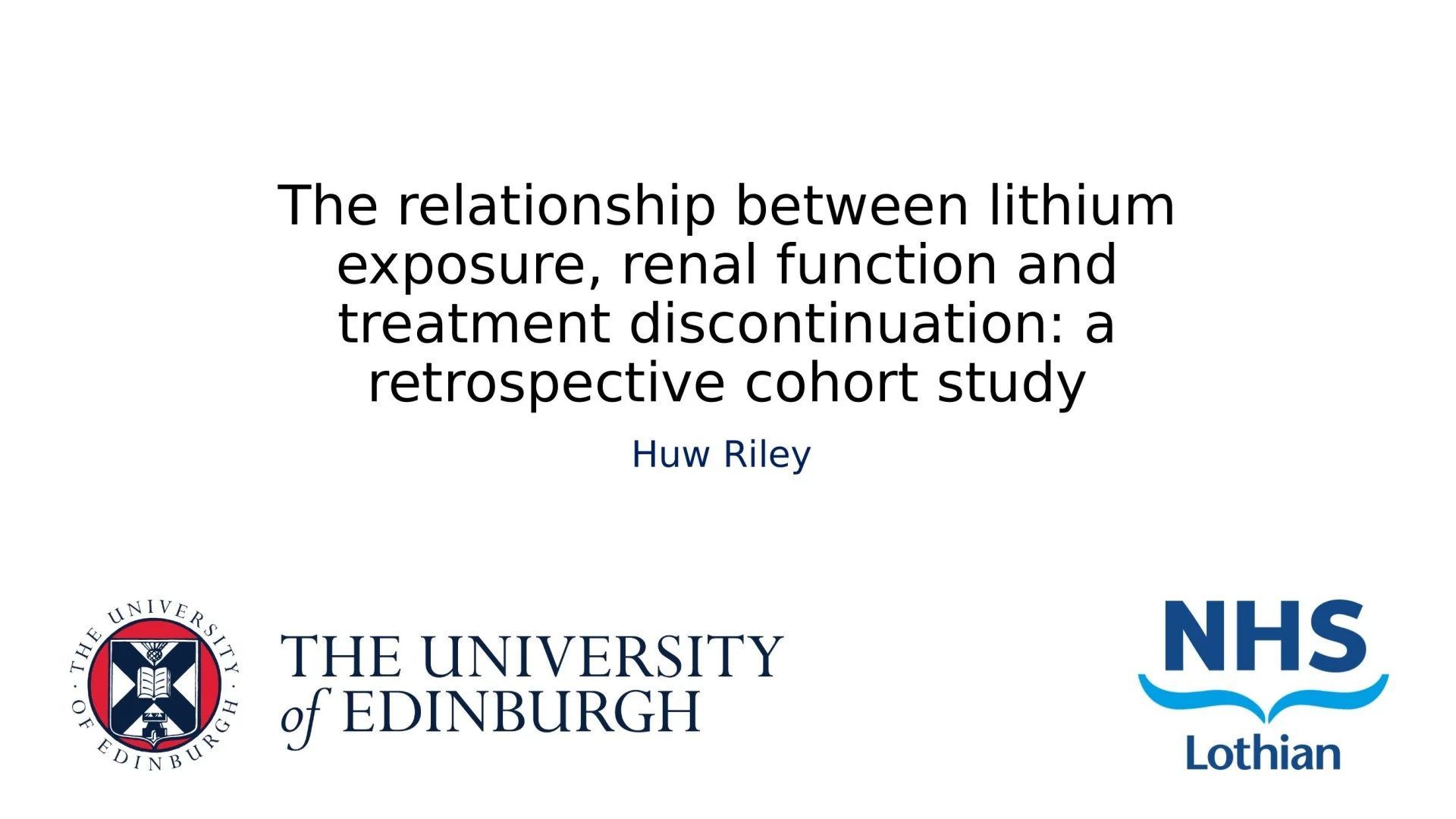 Slide 1: The relationship between lithium exposure, renal function and treatment discontinuation: a retrospective cohort study. A full description follows.